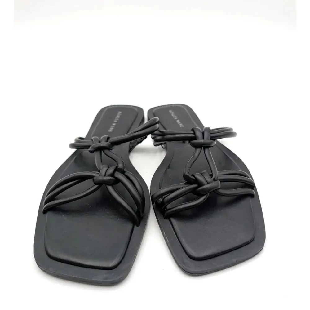 KAIALEA &AWG Black Knotted-Strap Square-Toe Sandals